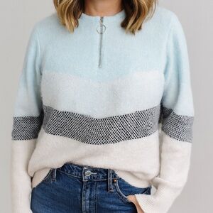 Sweater Blue and White Sweater with Zipper Detail